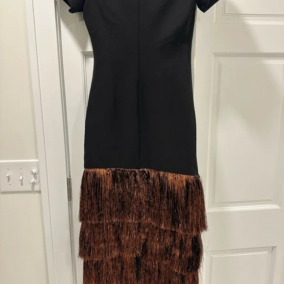 Chic Black and Brown Fringe Midi Dress - Picture 4 of 6